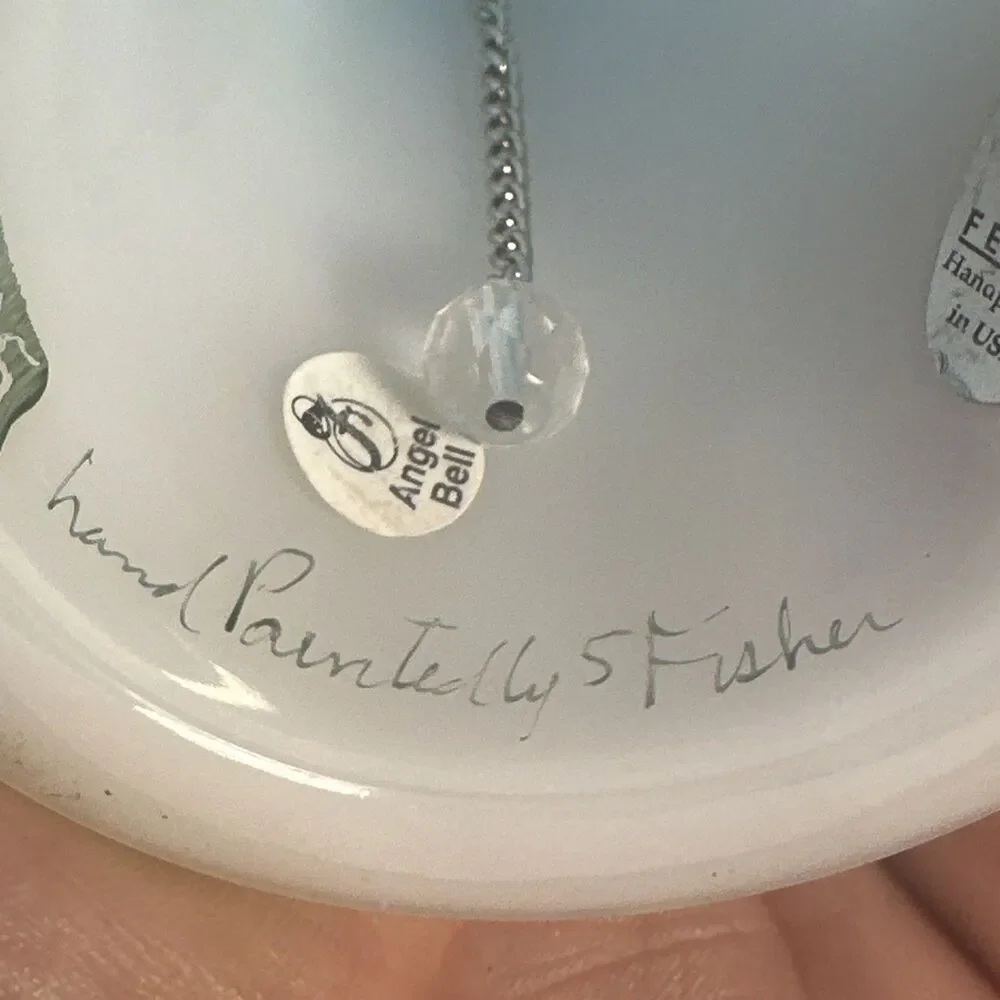 VTG Fenton Satin Glass Angel Bell Signed Numbered S. Fisher Music Notes #885